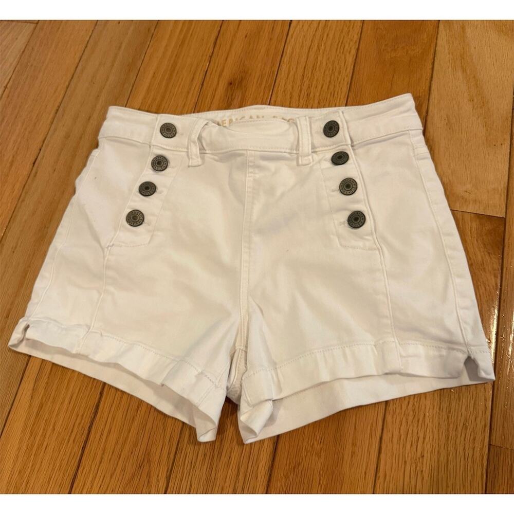 American Eagle Sailor Shorts Womens Size 4 White High Rise Stretch Cuffed